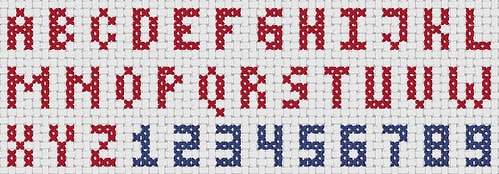 Preview of Free Cross Stitch Fonts: Alphabets and Numbers Block