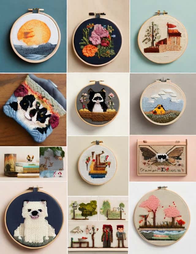 A collage of cross-stitch projects showcasing different styles, themes, and personal touches.