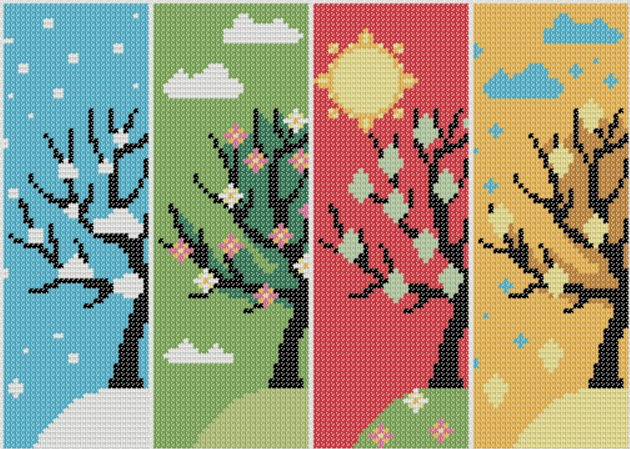 Preview of Large Cross Stitch Pattern Free: Scenic 4 Seasons